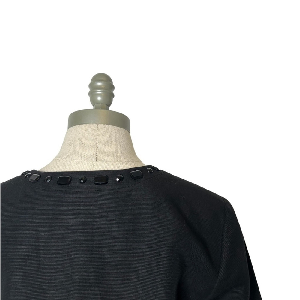 Sigrid Olsen Black Beaded Linen Cotton Blend Suit Separate Open Jacket Size 14 - Picture 13 of 16